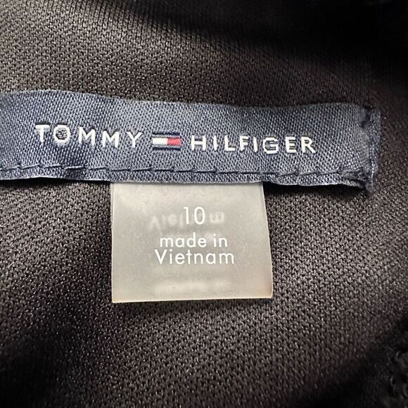 Tommy Hilfiger Raised Velvet Plaid Chiffon Smocked Neck Shift Dress Black Sz 10 - Picture 2 of 3